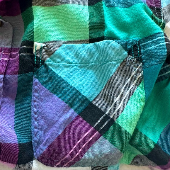 American Eagle Plaid Boyfriend Shirt S | Multicolor Vintage Long Sleeve Y2K - Picture 4 of 7